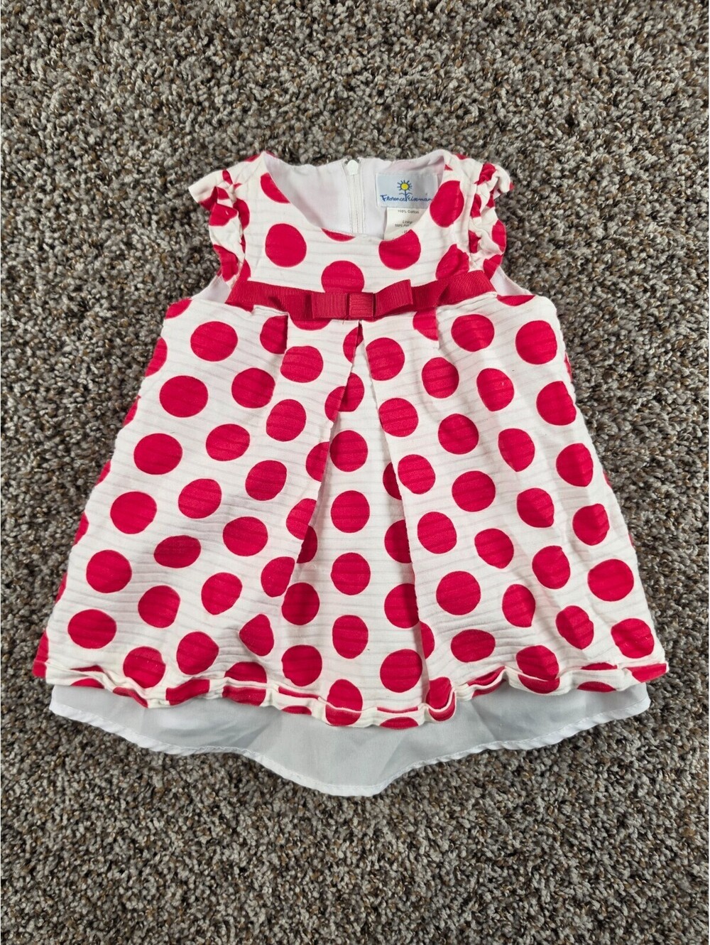 Vintage Florence Eiseman Baby Girls Sz 12M Sleeveless Dress Red White Polka Dot